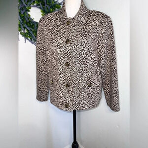 Charter club, Petites, animal print long-sleeve button front knit, Shacket